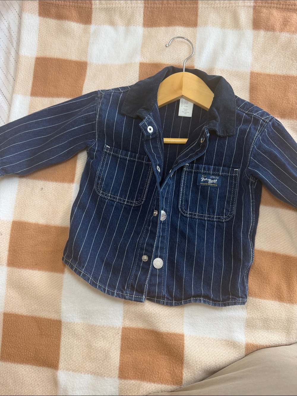 H&M Navy Pinstripe Jean Jacket with Dark Collar